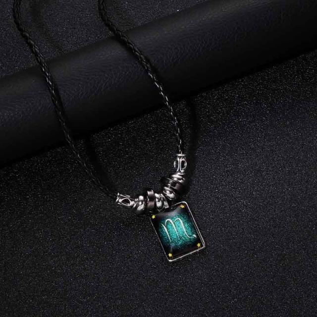 ネックレス チョーカー メンズ アクセサリー 12星座 革ひも風 ダークカラー 黒 ブラック おしゃれ プレゼント ギフト 誕生の通販はau Pay マーケット プラスナオ