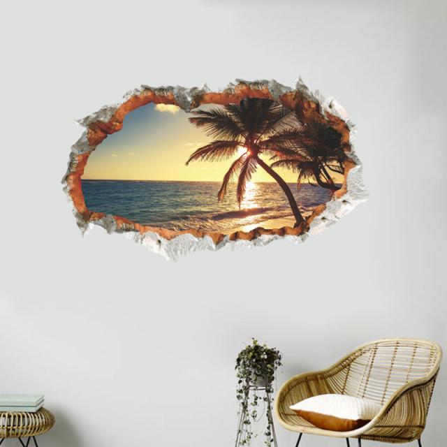 ウォールステッカー インテリア シール 壁紙 模様替え ビーチ 3d だまし絵風 ひび割れ 部屋 リメイク 寝室 リビングの通販はau Pay マーケット プラスナオ