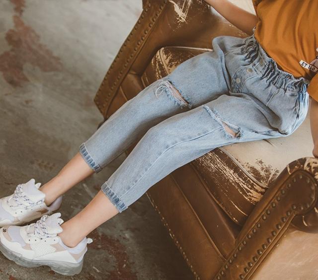 デニムパンツ ダメージジーンズ 9分丈 ハイウエスト デザインパンツ 子供服 キッズ ジュニア ボトムス 長ズボン ジーパン Gの通販はau Pay マーケット プラスナオ