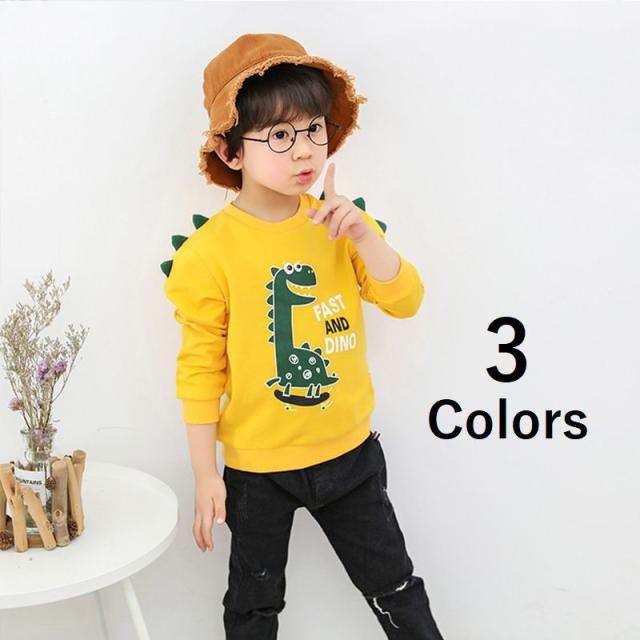 長袖トレーナー キッズ 子供服 ベビー トップス ラウンドネック プルオーバー かっこいい 恐竜 ダイナソー プリント スウェッの通販はau Pay マーケット プラスナオ