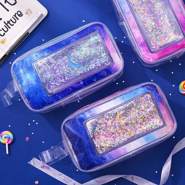 ペンケース 筆箱 ペンポーチ 大容量 化粧ポーチ コスメポーチ ファスナー 文房具 文具 雑貨 宇宙 液体 ラメ 持ち手付き 小の通販はau Pay マーケット プラスナオ
