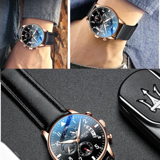 腕時計 メンズ ファッション アクセサリー カジュアル ビジネス 防水 メッシュ レザー ブラック ゴールド シルバーの通販はau Pay マーケット プラスナオ