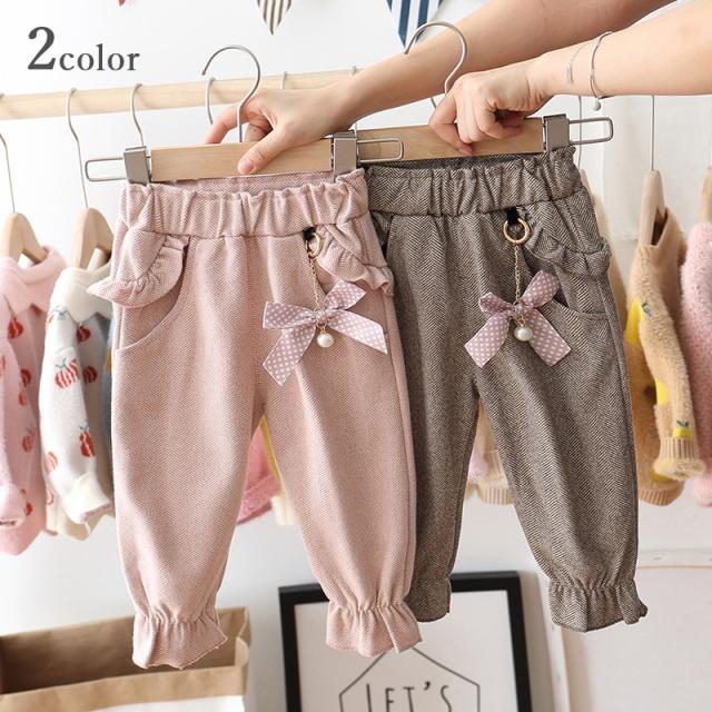 長ズボン ボトムス キッズ 女の子 80 1cm ウエストゴム パンツ ズボン リボン フリル おしゃれ かわいい 秋服の通販はau Pay マーケット プラスナオ