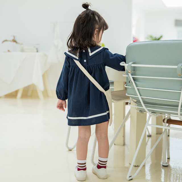 ワンピース キッズ ベビー 子供服 こども服 長袖 無地 ボタン セーラー風 セーラー服風 バルーンスリーブ 可愛い 女の子 女の通販はau Pay マーケット プラスナオ