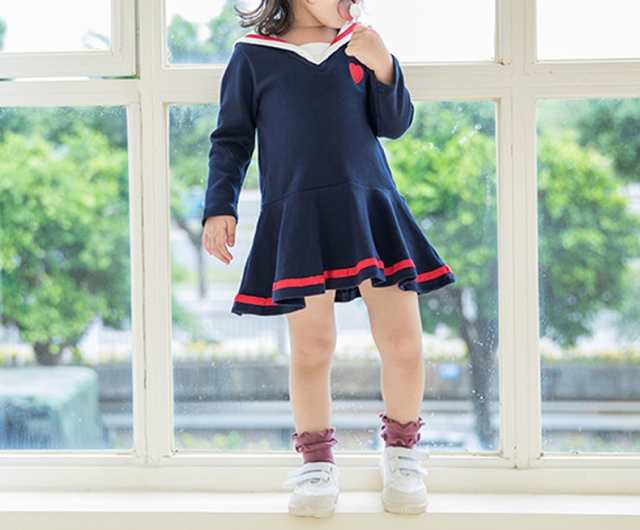 ワンピース キッズ 子供服 女の子 80-130cm 長袖 セーラーカラー