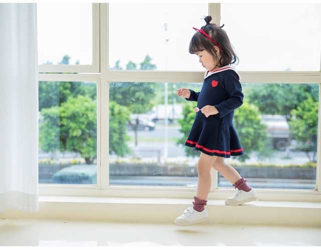 ワンピース キッズ 子供服 女の子 80-130cm 長袖 セーラーカラー