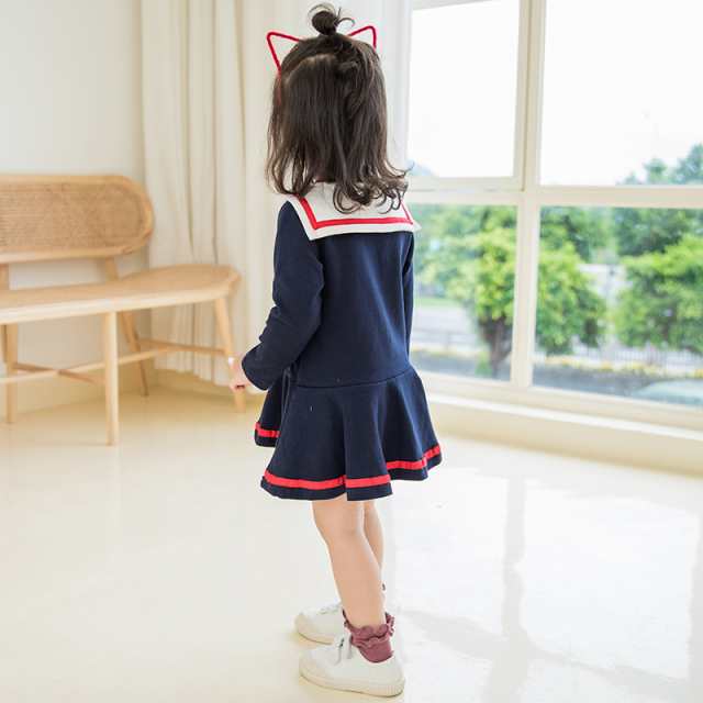 ワンピース キッズ 子供服 女の子 80-130cm 長袖 セーラーカラー