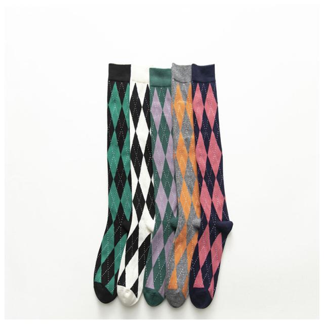 靴下 ソックス ハイソックス ひし形 アーガイル柄 ダイヤモンド柄 5色