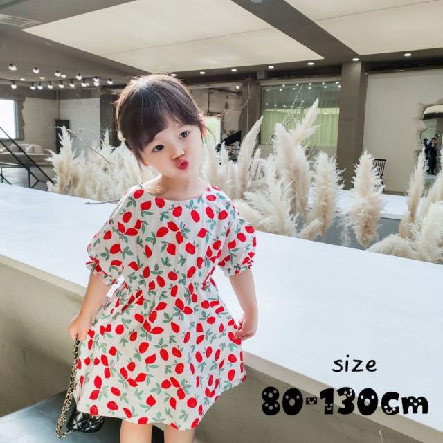 ワンピース キッズ ベビー 子供服 こども服 半袖 バルーンスリーブ 花柄 ラウンドネック プルオーバー おしゃれ 可愛い かわの通販はau Pay マーケット プラスナオ