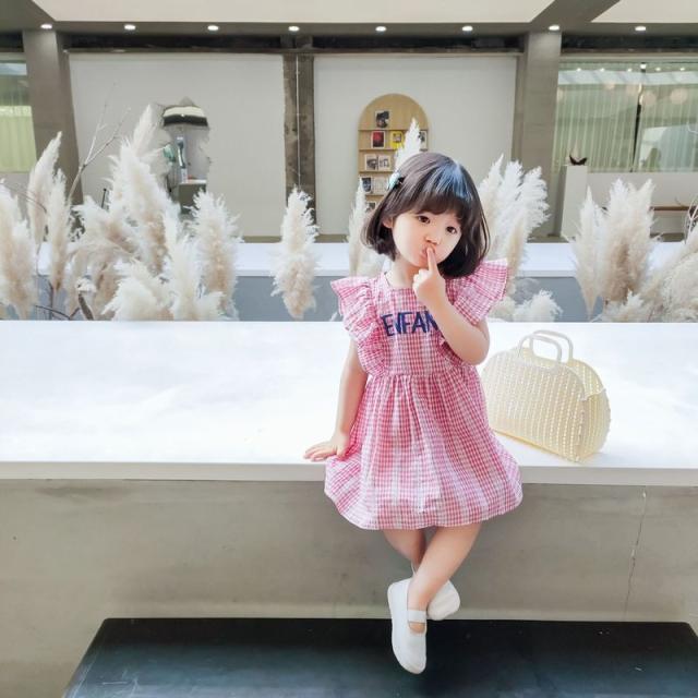 ワンピース キッズ ベビー 女の子 ギンガムチェック ワンピース ノースリーブ 袖フリル フレア Aライン 膝丈 ピンク ブラッの通販はau Pay マーケット プラスナオ
