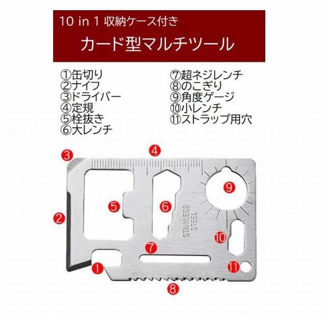 PAY　マルチツール　マーケット　の通販はau　au　のこぎり　収納ケース付属　缶切り　ドライバー　プラスナオ　PAY　防災グッズ　DIY　ナイフ　栓抜き　工具　レンチ　マーケット－通販サイト　カード型　多機能