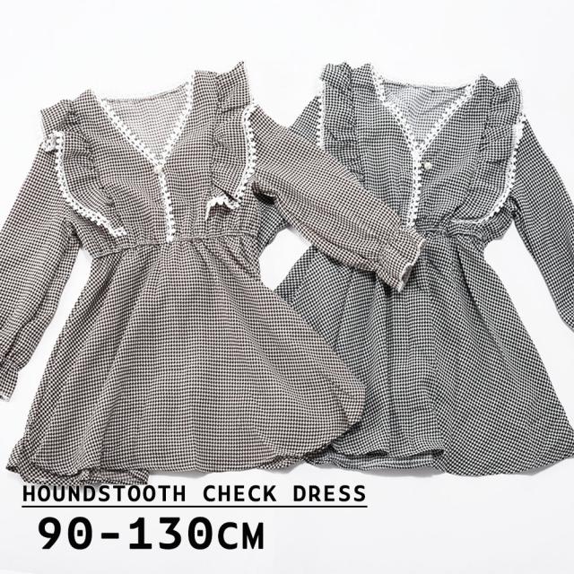 ミニワンピース 長袖 Vネック 肩フリル レース フレアスカート ミニ丈 ショート丈 子供服 キッズ 千鳥格子 ラッフルカフス の通販はau Pay マーケット プラスナオ