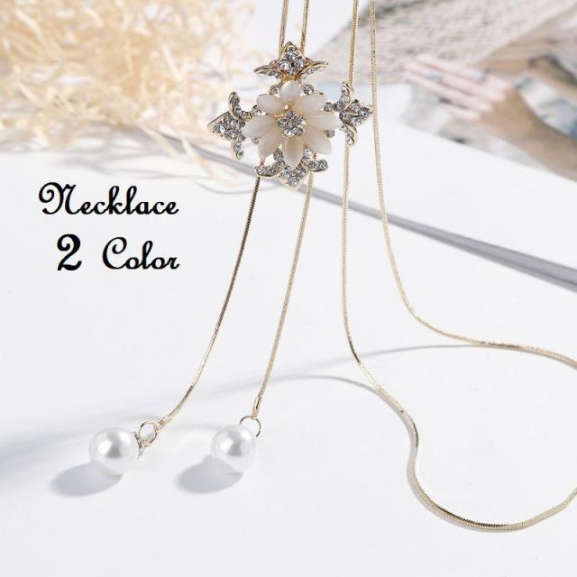 ネックレス フラワー 花 フェイクパール ペンダント ロングネックレス レディース アクセサリー おしゃれ かわいい シルバーカの通販はau Pay マーケット プラスナオ