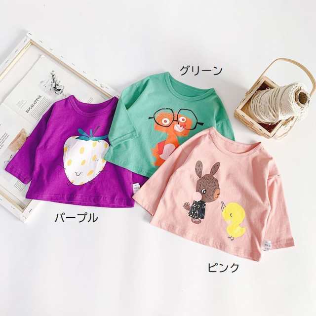 長袖tシャツ カットソー ロンt キッズ ベビー 子供 女の子 男の子 トップス ラウンドネック 丸首 ロゴ イラスト プリントの通販はau Pay マーケット プラスナオ