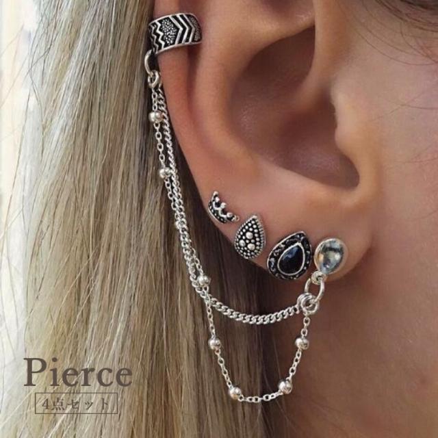 ピアス イヤーカフ 4点セット 片耳 アクセサリー 男女兼用 レディース メンズ 揺れる チェーン 可愛い おしゃれ ギフト の通販はau Pay マーケット プラスナオ