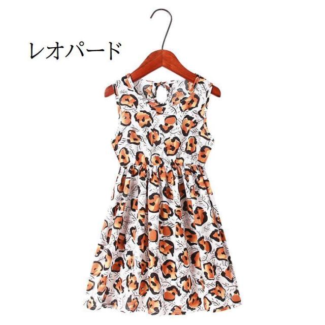 ワンピース キッズ ジュニア 女の子 子供服 ａライン ノースリーブ 丸首 後ろ紐 リボン結び ウエスト絞る 花柄 葉 パイナッの通販はau Pay マーケット プラスナオ