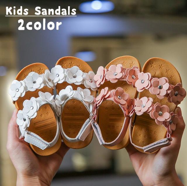 【ゲリラSALE】サンダル 子ども用 キッズ お花 フラワー 可愛い カジュアル オシャレ お出掛け お散歩 テープ 13.5 