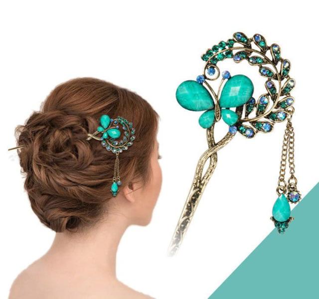 かんざし 髪飾り ヘアアクセサリー ロングヘア まとめ髪 カラーストーン 蝶 バタフライ カラフル レトロ 繊細 細身 揺れる の通販はau Pay マーケット プラスナオ