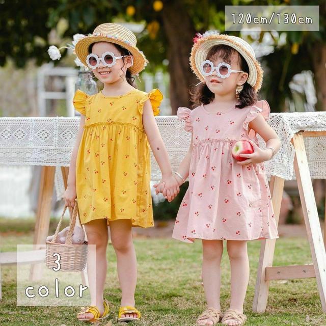 ワンピース キッズ ギャザーフリル さくらんぼ チェリー ミニ丈 ノースリーブ リボン かわいい おしゃれ 女の子 子供服 小学の通販はau Pay マーケット プラスナオ