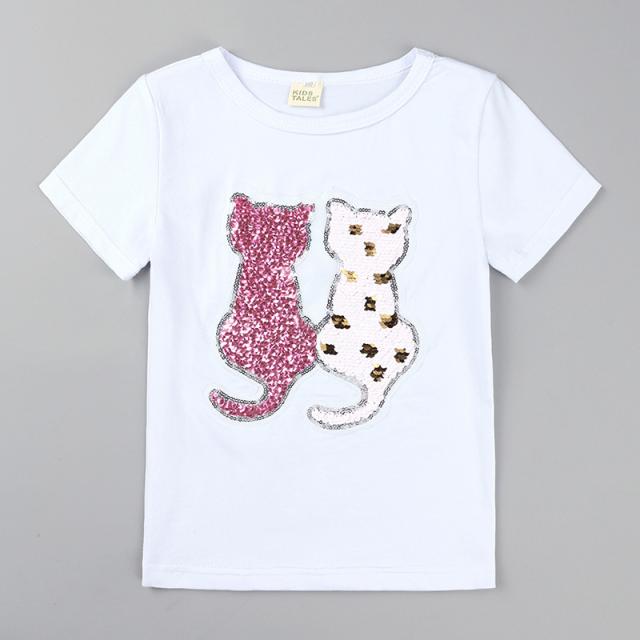 半袖Tシャツ スパンコール 色が変わる キッズ 子供服 女の子 ラウンドネック キラキラ かわいい キュート おしゃれ 通園 通