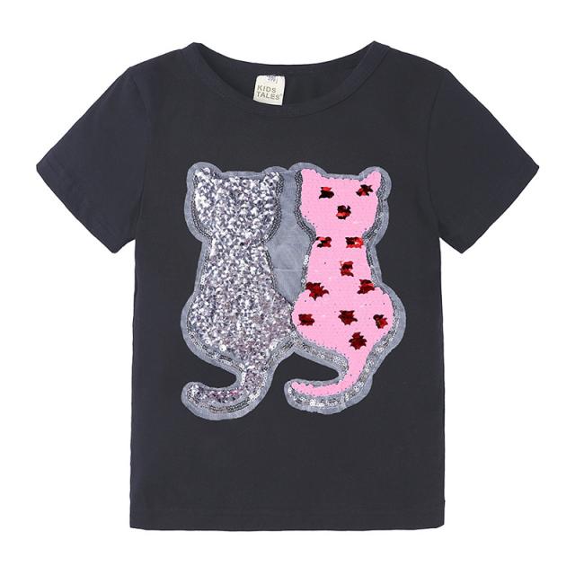 半袖Tシャツ スパンコール 色が変わる キッズ 子供服 女の子 ラウンドネック キラキラ かわいい キュート おしゃれ 通園 通