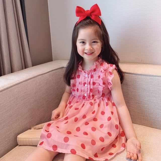 ワンピース キッズ ベビー 子供用 女の子 ノースリーブ フレア ミニ丈 ミニワンピ ドット柄 水玉柄 フリル かわいい おしゃの通販はau Pay マーケット プラスナオ