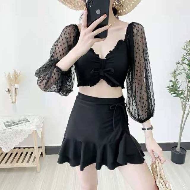 水着 タンキニ 上下セット セパレート レディース 女性 スイムウェア 長袖 フリル リボン シアー レース かわいい おしゃれの通販はau PAY  マーケット プラスナオ au PAY マーケット－通販サイト