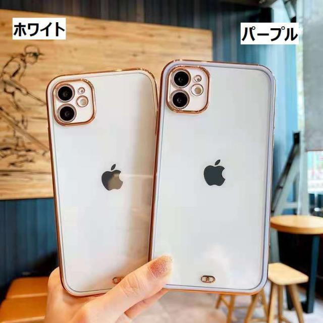 スマホケース スマホカバー クリア 透明 ゴールドリム 金縁