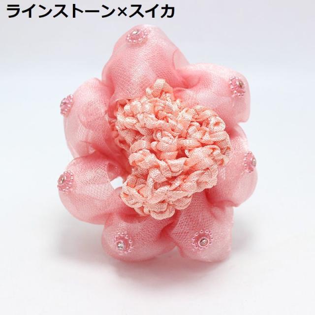 ピンク花和菓子 ヘアゴム ストーン付き かざら