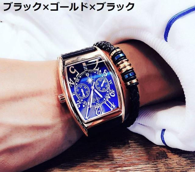 腕時計 ウォッチ メンズ 強化ガラス ステンレス PUレザー トノー型