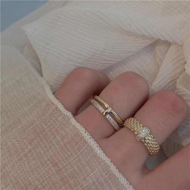 ゴールド ダブルリング ストーン付き 指輪 リング アクセサリー レディース 女性 ラインストーン