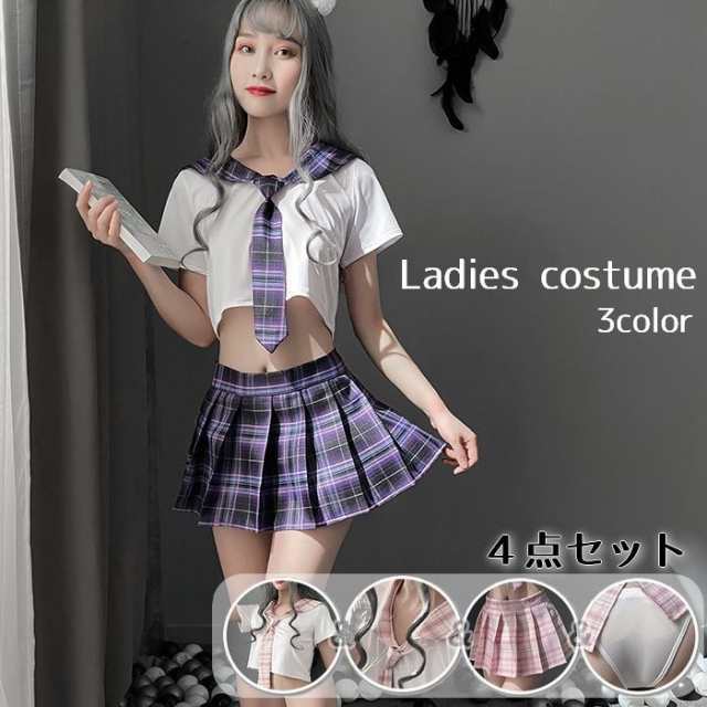 コスプレ衣装 4点セット 制服風 トップス スカート ボウタイ ショーツ