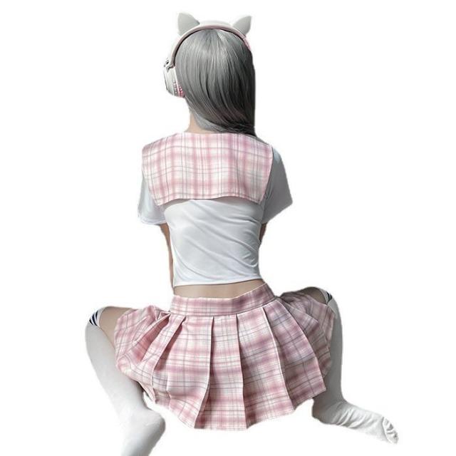 新品 レディース コスプレ風ミニスカート 4点セット【726】 セール中 レディース 千鳥格子柄 フレア ミニスカート メール便