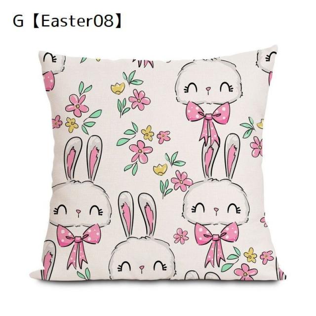 クッションカバー クッション用カバー 45×45cm カバーのみ スクエア型 四角形 正方形 アニマルプリント ウサギ クマ 英 クッションカバー