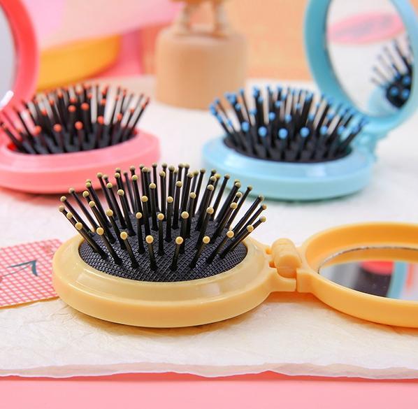 ヘアブラシ 折りたたみ ミラー付き 鏡 くし クシ 櫛 折り畳み