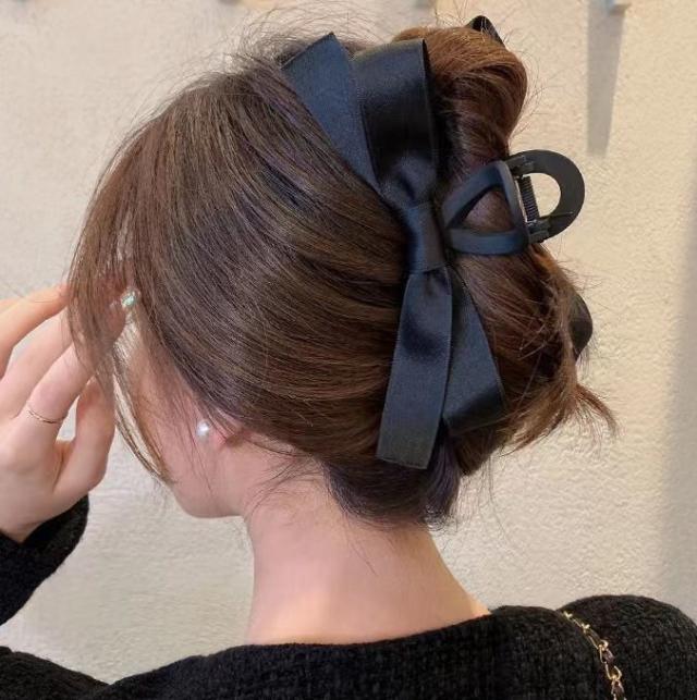 バンスクリップ ヘアクリップ ブラックリボン ヘアアクセサリー