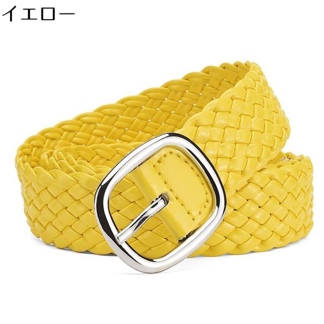メッシュベルト 太ベルト レディース PUレザー 編み込み 幅広 ウエスト