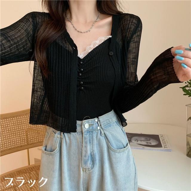 カーディガン 長袖 ショート丈 クロップド丈 レディース 女性