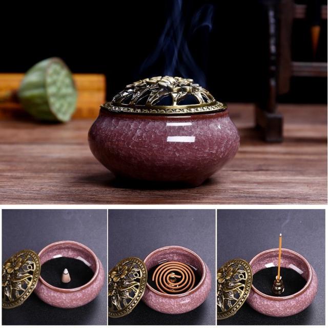 香炉 蓋付き おしゃれ 丸型 陶器 セラミックス インセンス
