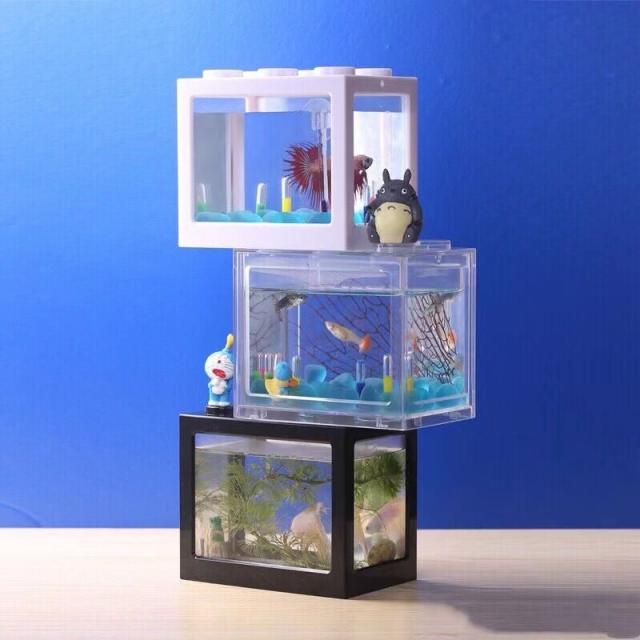 ミニ水槽 水槽 金魚鉢 ブロック風 卓上 ペット用品 ペットグッズ