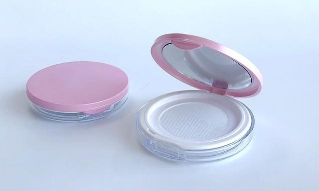 ピンク 合成皮革 フェイスパウダーケース 空ルースパウダーケース赤面収納容器タルカムパウダージャー20g