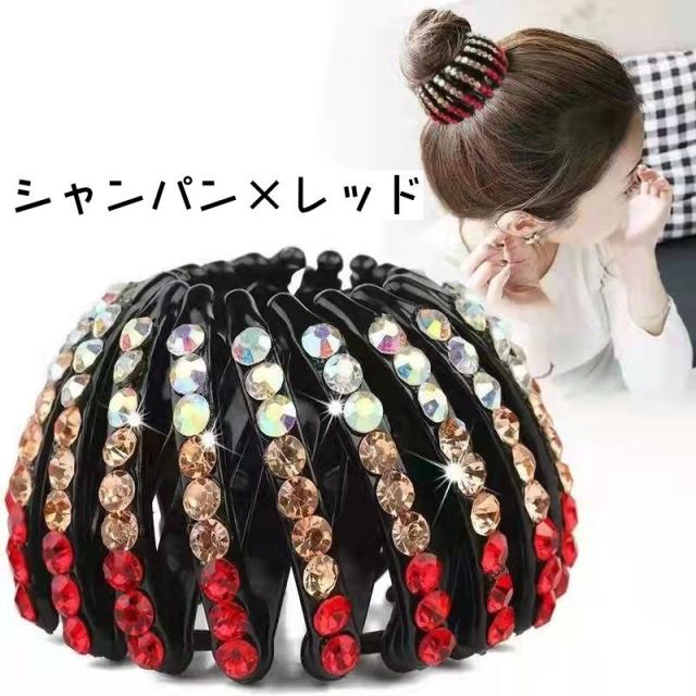 ヘアクリップ ポニーリング レディース ヘアアクセサリー 髪飾り 髪留め ラインストーン キラキラ ヘアアレンジ まとめ髪 シニ バレッタ・ヘアクリップ