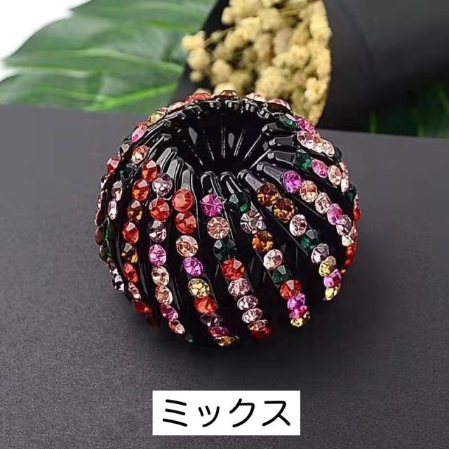 ヘアクリップ ポニーリング レディース ヘアアクセサリー 髪飾り 髪留め ラインストーン キラキラ ヘアアレンジ まとめ髪 シニ バレッタ・ヘアクリップ