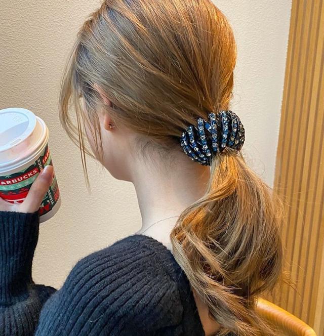 ヘアクリップ ポニーリング レディース ヘアアクセサリー 髪飾り 髪留め ラインストーン キラキラ ヘアアレンジ まとめ髪 シニ バレッタ・ヘアクリップ