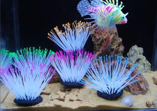 イソギンチャク シリコン製 蓄光 光る 水槽用オブジェ アクアリウム