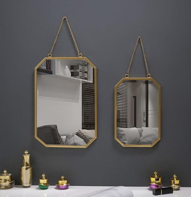 ウォールミラー 壁掛けミラー 鏡 かがみ チェーン 丸型 四角 六角形