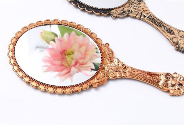 手鏡 ハンドミラー 楕円 持ち手 手持ち フラワー お花 エレガント