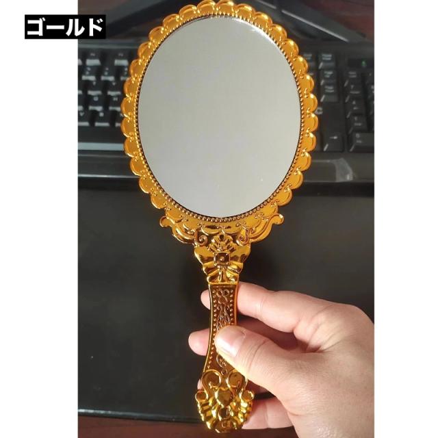 手鏡 ハンドミラー 楕円 持ち手 手持ち フラワー お花 エレガント
