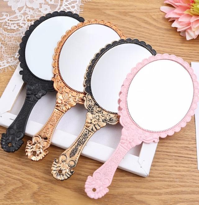 手鏡 ハンドミラー 楕円 持ち手 手持ち フラワー お花 エレガント