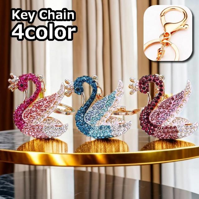 キーホルダー バッグチャーム スワン 白鳥 ラインストーン キー